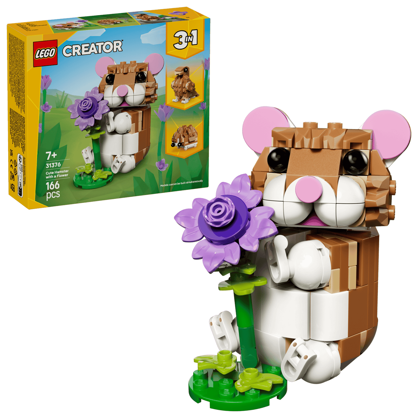 LEGO Creator Hamster with Flower set and packaging on a white background