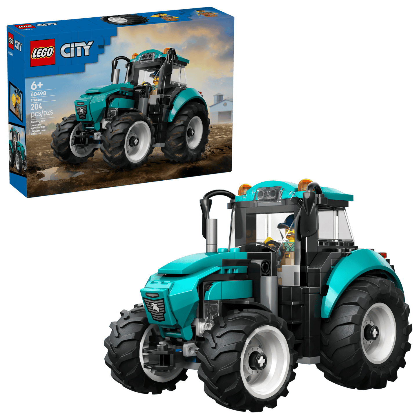 LEGO City tractor set with packaging in the background