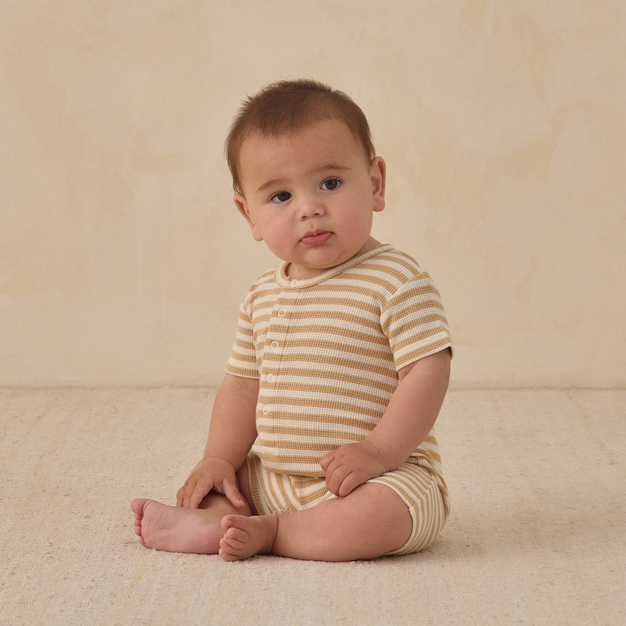 Waffle Snap Romper | Butterscotch Stripe
