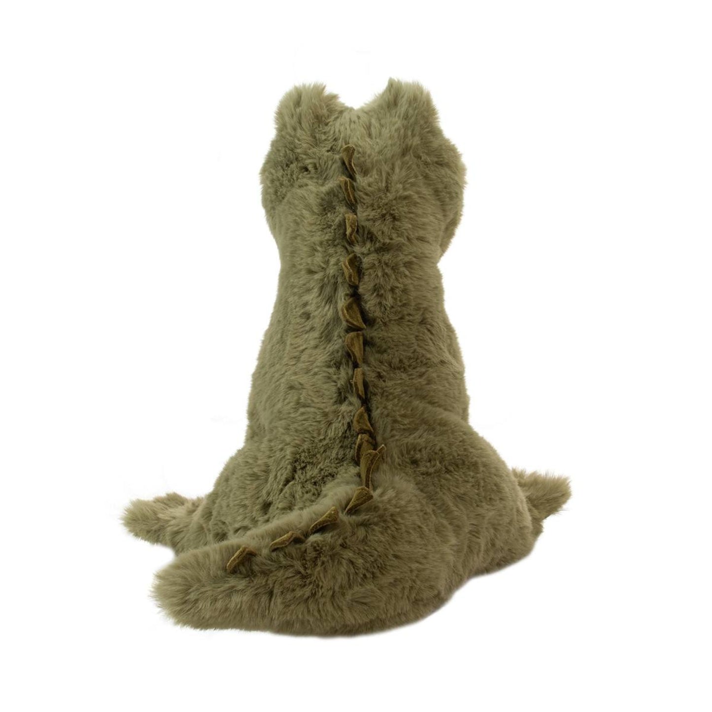 Plush toy resembling a dinosaur on a white background