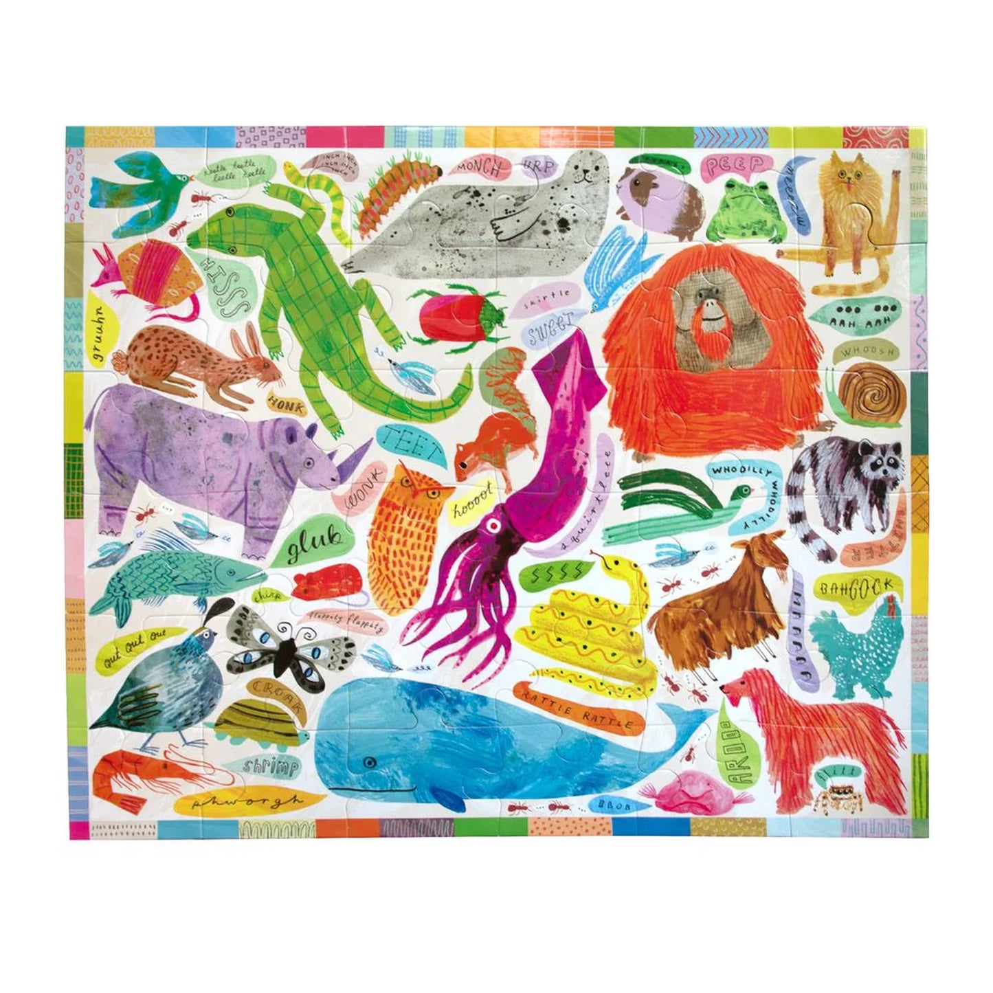 Colorful animal illustrations on a white background