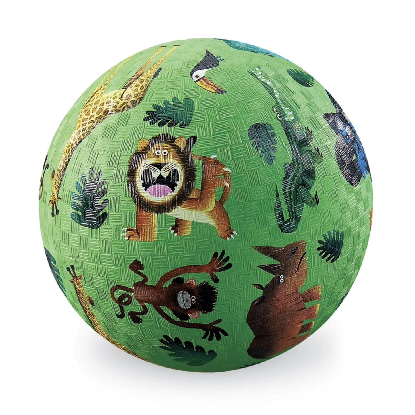 Green ball with animal illustrations on a white background