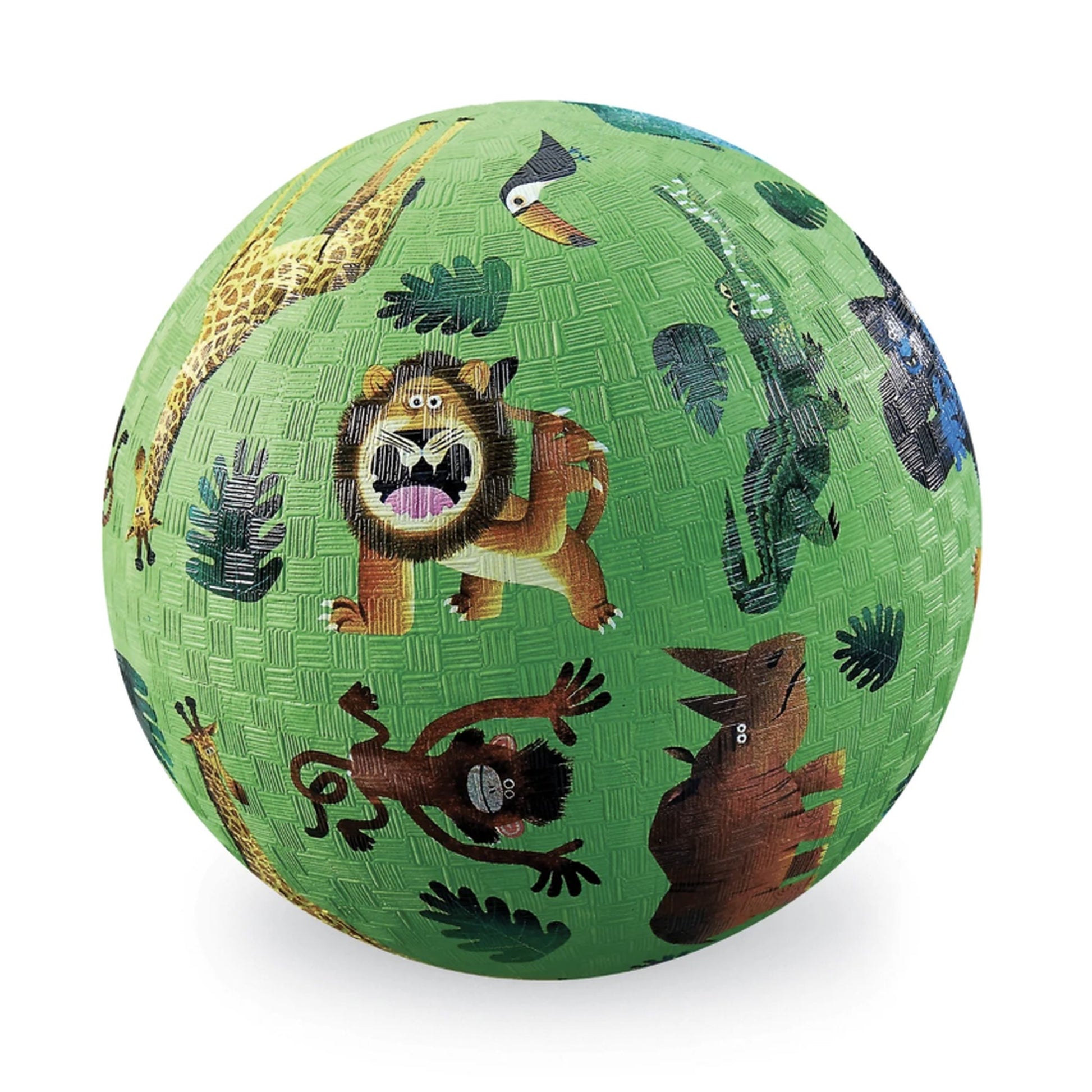 Green ball with animal illustrations on a white background