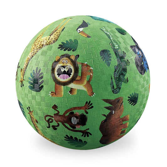 Green ball with animal illustrations on a white background