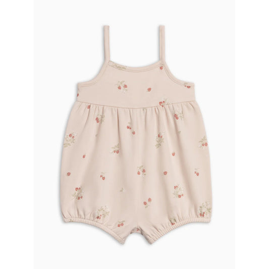 Pink baby romper with floral pattern on a white background