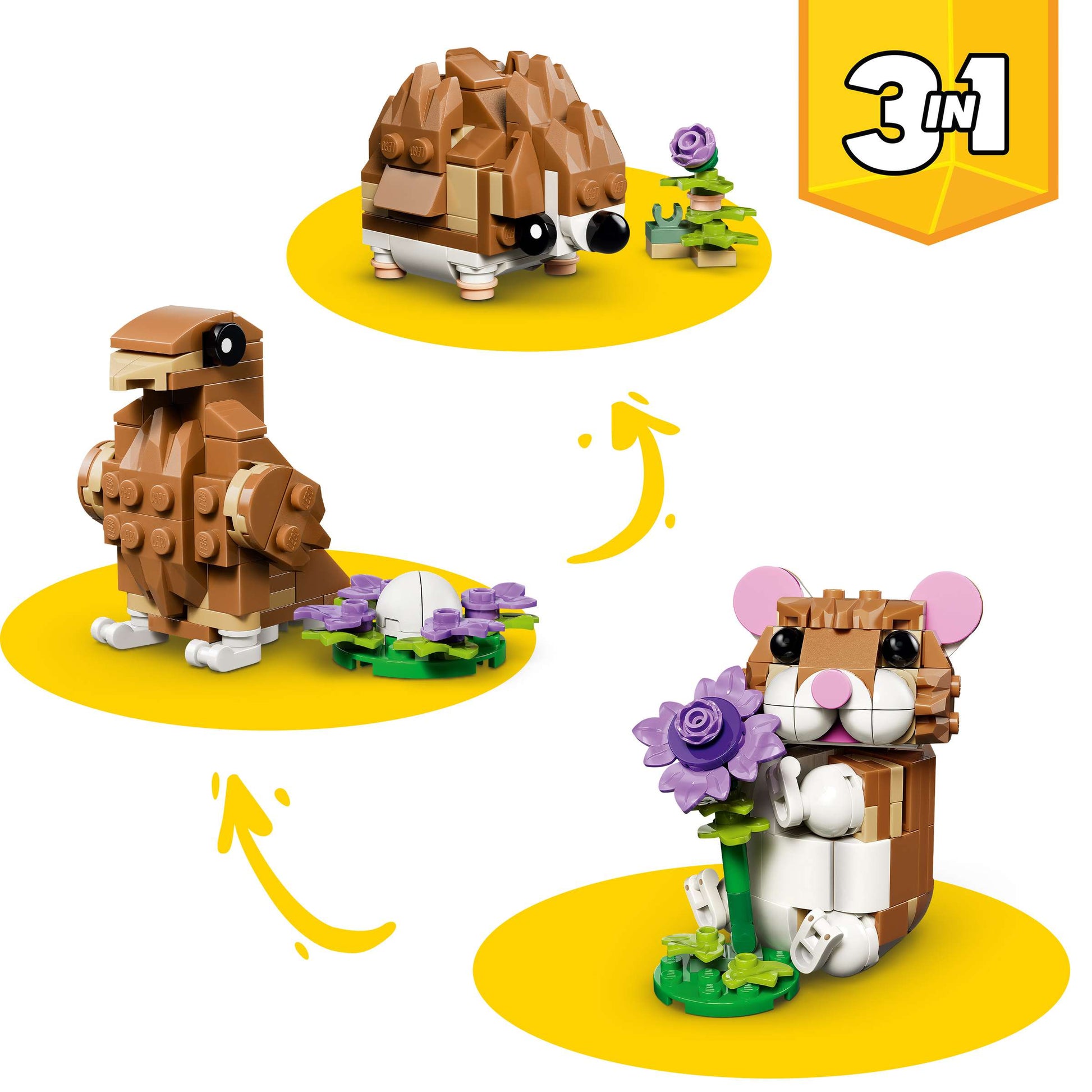 Set of animal-themed building blocks with a '3-in-1' packaging design on a white background.