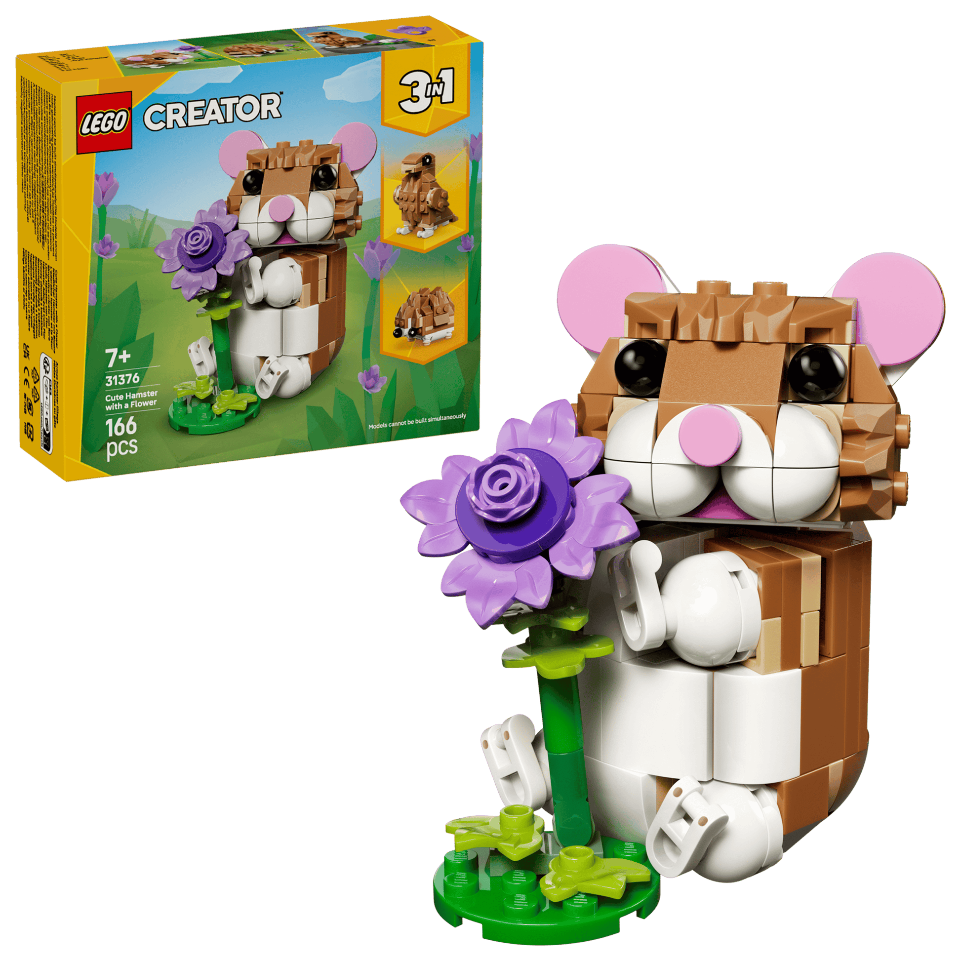 LEGO Creator Hamster with Flower set and packaging on a white background