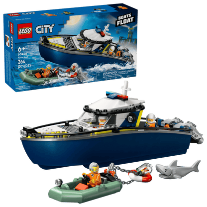 LEGO City boat set with packaging on a white background