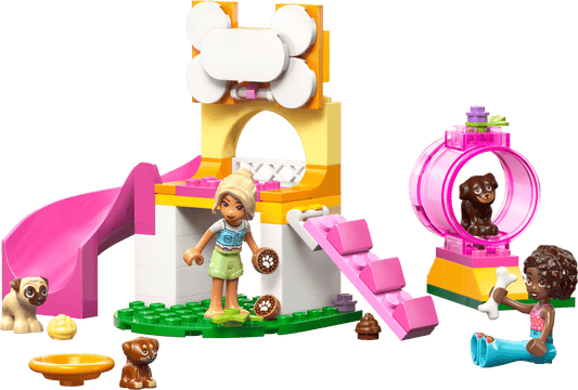 Children's toy set with a playhouse, slide, and animals on a transparent background