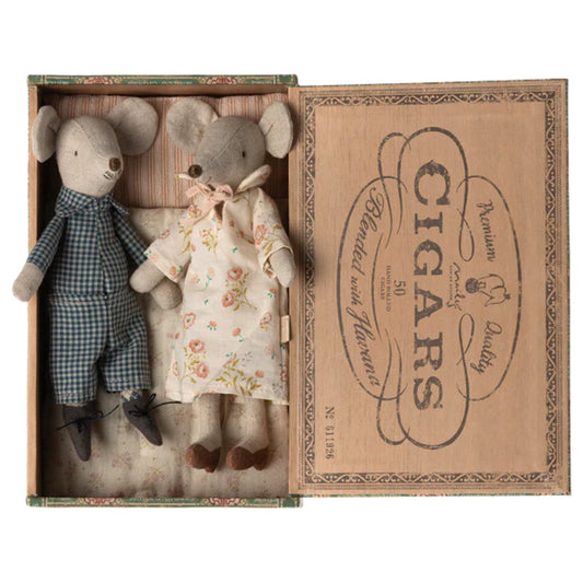 Maileg Grandma & Grandpa Mice in Cigar Box