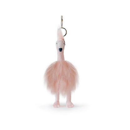 Plush flamingo keychain on a white background