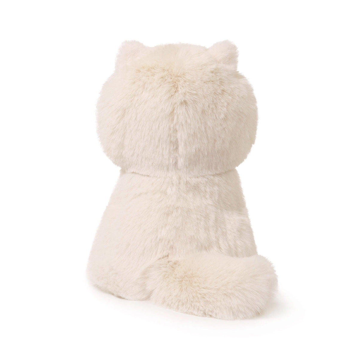 White fluffy cat-shaped cushion on a white background