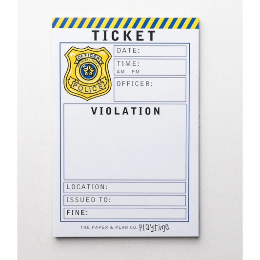 Mock police ticket template with a yellow police badge on a white background