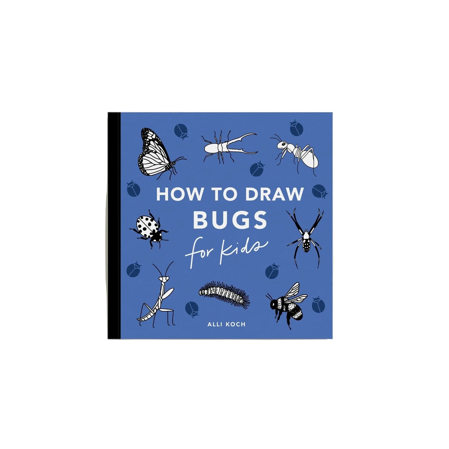 Book cover of 'How to Draw Bugs for Kids' with illustrations of bugs on a blue background.
