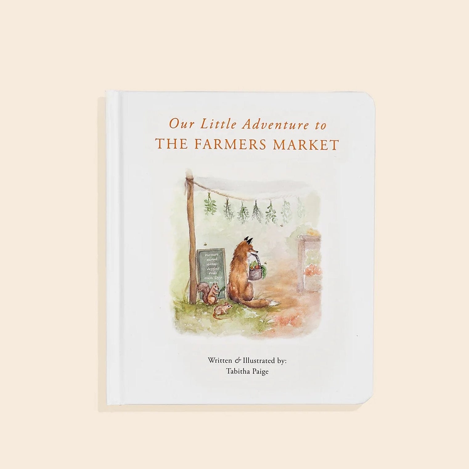 Children's book cover titled 'Our Little Adventure to The Farmers Market' on a beige background