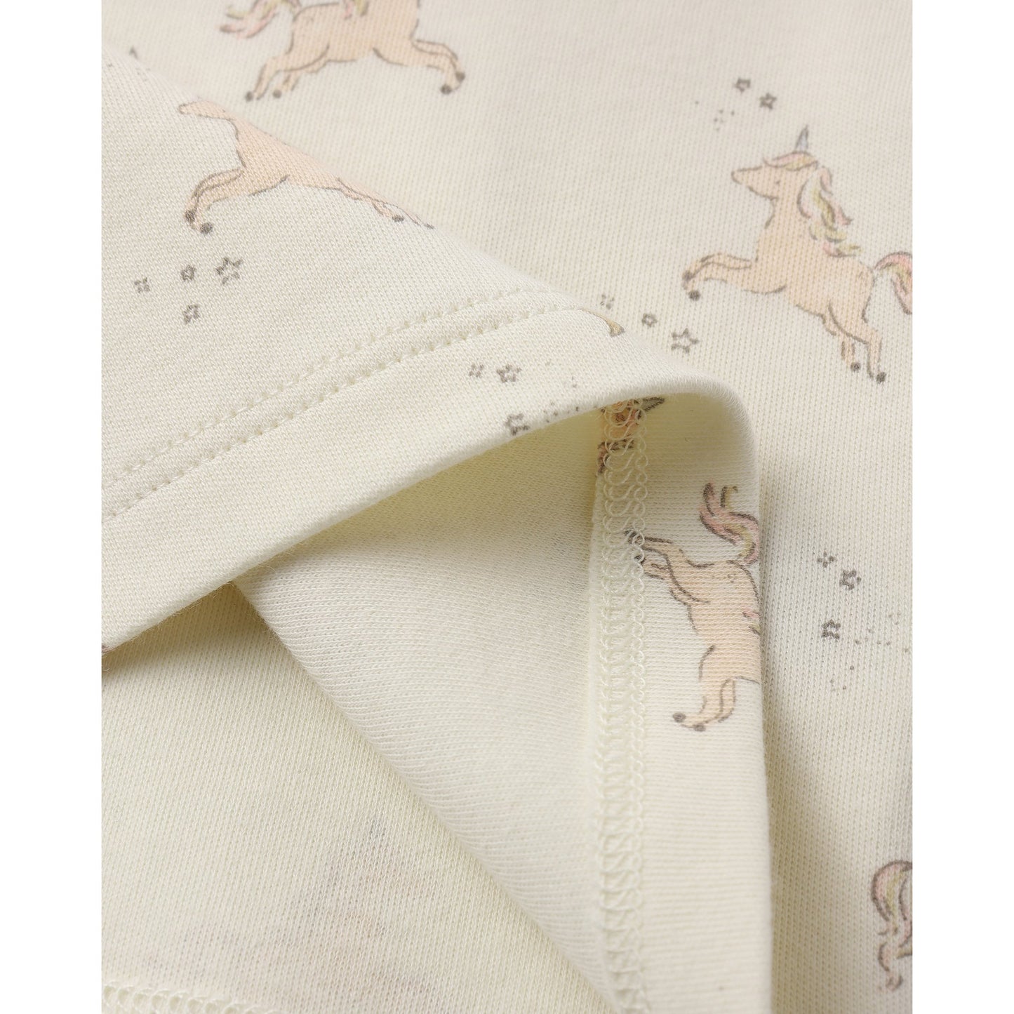 Close-up of fabric with unicorn pattern on a white background