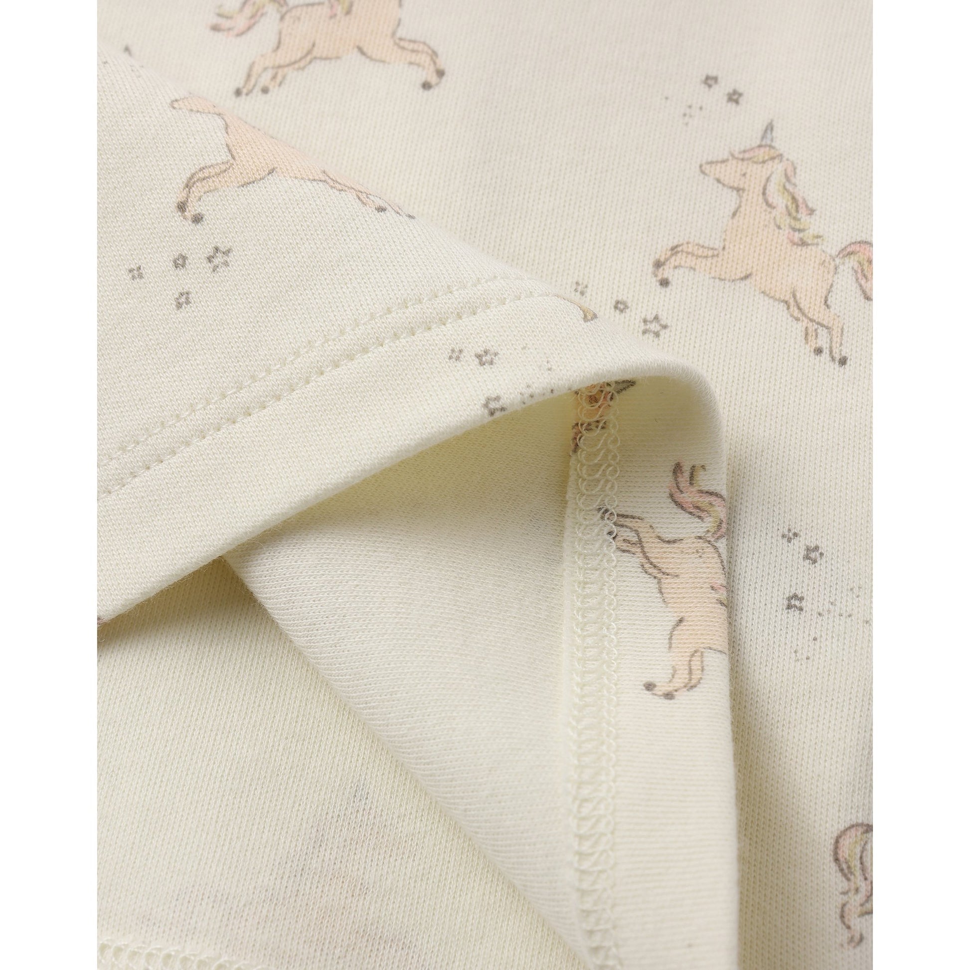 Close-up of fabric with unicorn pattern on a white background