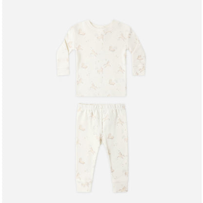 White baby onesie with floral pattern on a white background