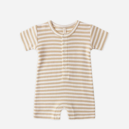 Waffle Snap Romper | Butterscotch Stripe