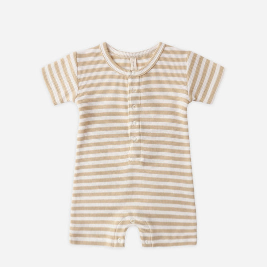 Waffle Snap Romper | Butterscotch Stripe