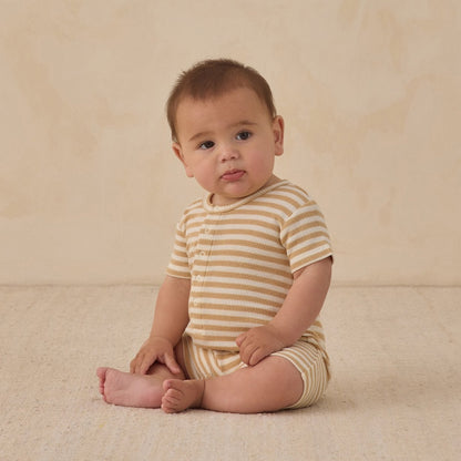 Waffle Snap Romper | Butterscotch Stripe