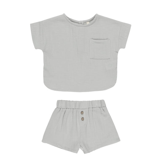 Woven Boxy Top + Short Set | Sky