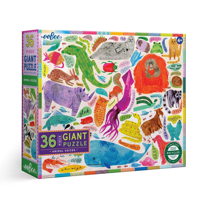 Giant puzzle box with colorful animal illustrations on a white background