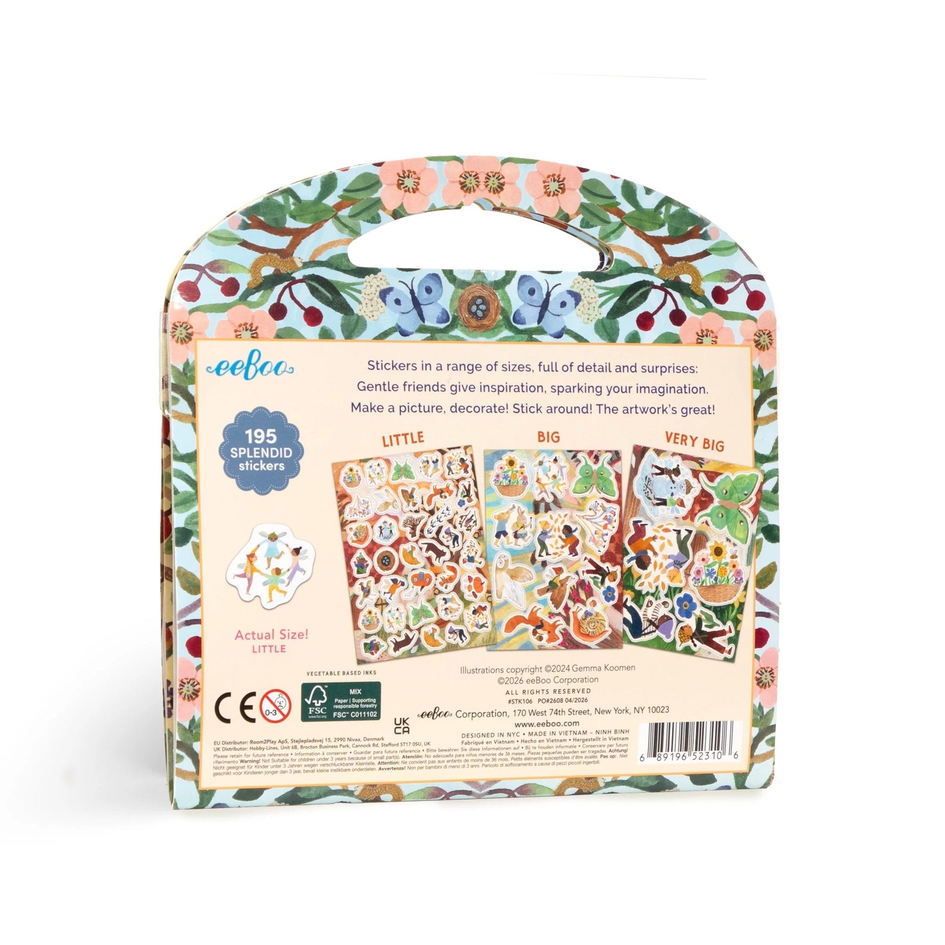 Packaging of stickers with colorful design and text on a white background