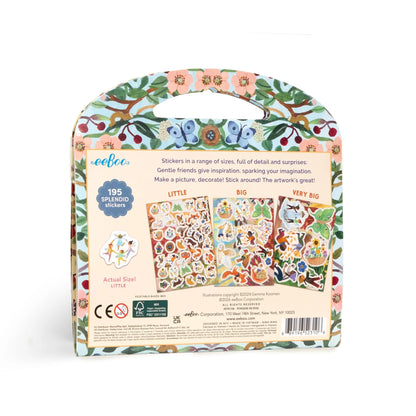 Packaging of stickers with colorful design and text on a white background