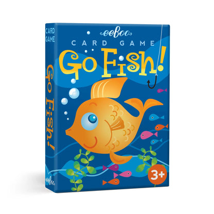 Card game box for 'Go Fish!' with a fish illustration on a blue background