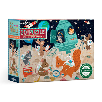 Puzzle box with space exploration theme featuring animals in a spaceship.
