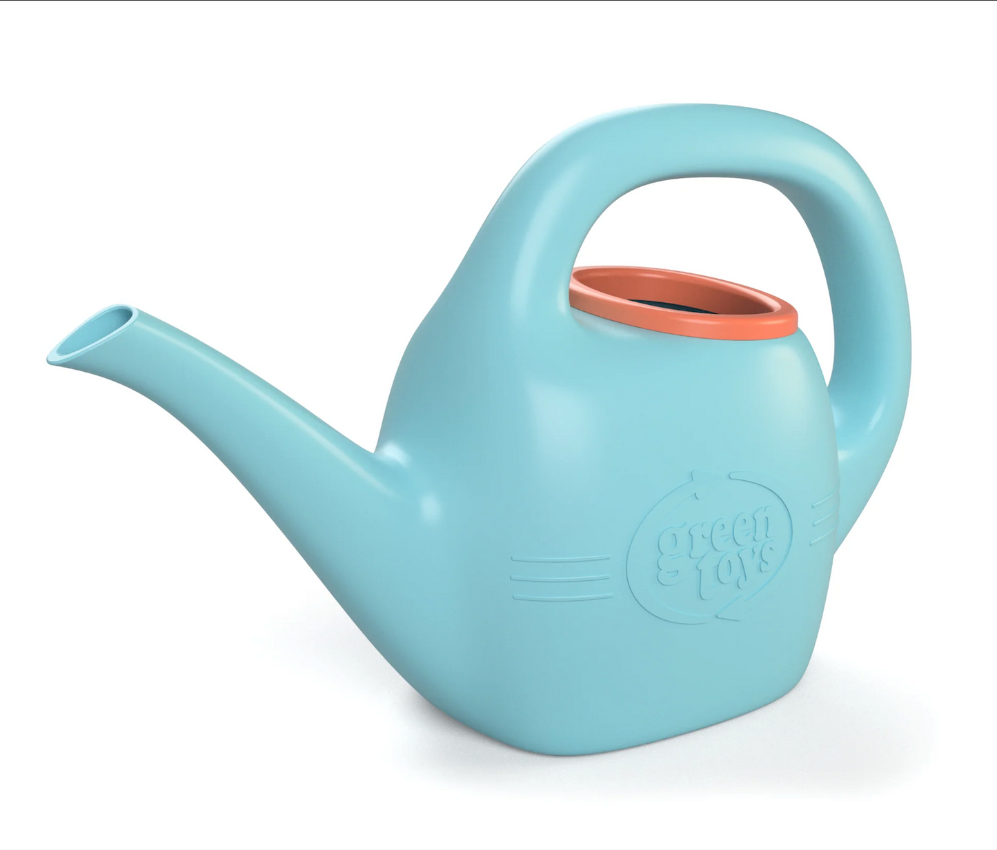 Light blue neti pot with a red interior on a white background