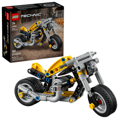 LEGO Technic motorcycle set with packaging in the background