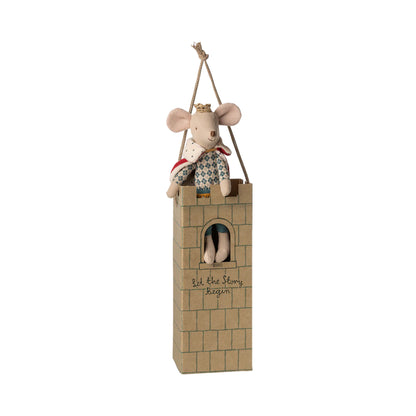 Decorative mouse figure in a tower with a white background